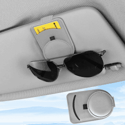 upbeat Brillenhalter für Auto Sonnenblende, Auto Sonnenbrillenhalter, Leder Auto Multifunktionaler Aufbewahrungsclip, Sonnenbrillen Halterung für Auto, Auto Visier Zubehör Karten Clip Grau