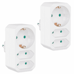 benon 2er Set Mehrfachstecker Weiß - Steckdosen-Adapter mit Kindersicherung - Doppelstecker 3680W - Multistecker 3Fach - Mehrfachsteckdose 2 Euro und 1 Schuko - Stecker mit Schutzkontakt Steckdose