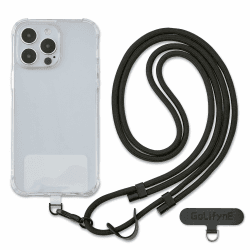 Golifyne Handykette Universal zum Umhängen | Handyband Kordel Kette für Outdoor, Reise, Unterweg Handy-Halterung | Phone Lanyard + 2 Stück Pad für alle Smartphone (ohne Hülle) - Schwarz