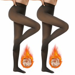 DDOBB 2er Pack Thermo Strumpfhose Damen Winter Gefütterte Thermostrumpfhose Fleece Warme Dicke Gefälschte Durchscheinend Pantyhose Thermoleggings 220g L A-schwarz Durchsichtig*2