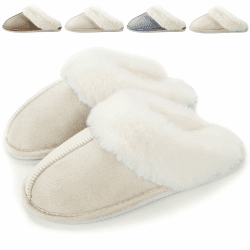Hausschuhe Damen Herren Winter Plüsch Warm gefüttert Hausschuhe Pantoletten Bequeme rutschfeste Flache Slippers 38/39 EU Beige