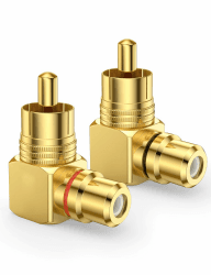 SOUNDFAM 90° Cinch Adapter Cinch Winkelstecker Konverter 24K Vergoldet RCA Stecker auf Buchse Adapter - (2 Stück, 1 Rot & 1 Schwarz) Cinch Winkelstecker Cinch Winkelstecker