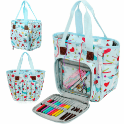 JOZEA Tasche für Wolle, Tasche Stricken, Häkeln Taschen für Unvollendete Projekte, Häkelnadeln und Anderes Zubehör (Kein Zubehör Enthalten) (hellblau) Hell Balu