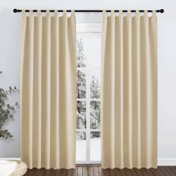 PONY DANCE Gardinen mit Abnehmbaren Schlaufen 2er Set Thermovorhang Kälteschutz Winter Verdunklungsvorhänge Wohnzimmer Gardinen Blickdicht Thermal Curtain, H 213 x B 132 cm, Biscotti Beige H213 x B132 cm (2er Pack) Biscotti Beige
