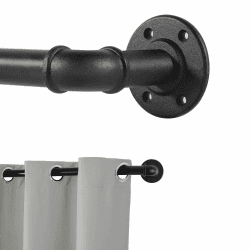 Schwarz Gardinenstange Ausziehbar Metall, Industrie Verstellbare Ausziehbare Gardinenstangen für Ösenvorhänge, Industrielle Vorhangstange für Fenster 67 cm - 122 cm.(67 cm - 122 cm)