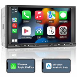 Doppel Din Radio Android mit Wireless CarPlay & Wireless Android Auto, Autoradio mit Navi 7 Zoll Bildschirm, Auto Radio Touch Display mit Bluetooth, AM/FM/RDS, AUX/SWC… Ohne DAB Android-System 4 Core 2G+64G