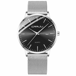 CRRJU Herren Uhr Ultra Dünne Wasserdicht Armbanduhr Herren Mode mit Schwarz Edelstahlband Mesh Analog Quarz Business Männer Uhren Silber Schwarz