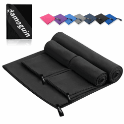 damoguin 3er-Set Mikrofaser Handtuch, Groß (180*80cm) & 2 Stück Klein (80*40cm) Schnelltrocknende Microfaser Fitness Handtücher, als Sporthandtuch, Strandtuch, Badetuch und Reisehandtuch (Schwarz)