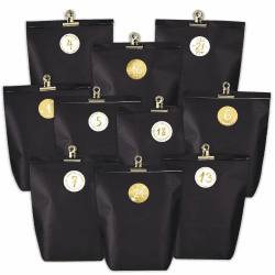 PANSIBY Adventskalender zum Befüllen, 24 Weihnachtskalender Papiertüten zum Selbst Basteln, Papier Adventstüten zum Selbstbefüllen, Elegance Schwarz Schwarz+golden