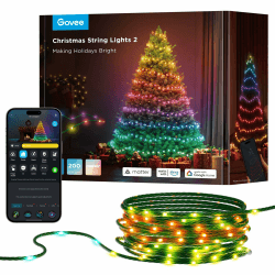 Govee Christmas Lights, RGBWIC 20M Weilnachtsbeleuchtung Außen, 200 LEDs Lichterkette Innen für Weilnachtsbaum, Shape-Mapping,130+ Szenen-Modi, IP65 Wasserdicht, Kompatibel mit Alexa, Grünes Kabel