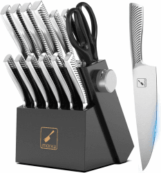 imarku Messerblock mit Messer Set, 14-TLG hochwertige Küchenmesser, scharfes japanisches Messerset mit Holzblock, Profi Küchenmesserset, Knife set, schwarz—vatertagsgeschenk 14-TLG Messerblock schwarz