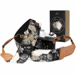 Padwa Lifestyle Kameragurt - 2“ Rindsleder Kopf Baumwolle Kameragurte für Fotografen, Vintage Japanese Art Print Verstellbarer Nacken- & Schultergurt für ALLE DSLR/SLR-Kameras - Grey Crane Japanische Kunst Grauer Kranich 2" breit / Einstellbar 32" ~ 61"