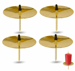 4X Kerzenhalter Gold Kerzenteller Adventskranzstecker 5 cm Kerzenstecker für Adventskranz Weihnachten Adventskranzhalter mit Dorn 4x Gold