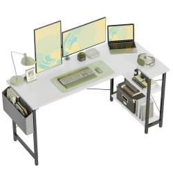 CubiCubi Computertisch mit Ablagefächern, 140cm Schreibtisch Kleiner L-förmiger Eckschreibtisch mit Regalen, Umkehrbarer Computertisch Schreibtisch mit Bücherregal, Weiß 140 x 70 cm Weiß