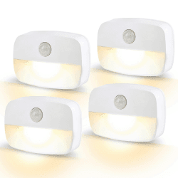 AmmToo LED Nachtlicht mit Bewegungsmelder, 4 Stück kinder Bewegungslicht mit Batterie, Indoor Treppenbeleuchtung,Auto EIN/AUS Sensor Licht Für Flur, Bad, Schlafzimmer,Orientierungslicht,Warmes Weiß 4 Stück Warmes Weiß