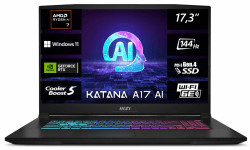 MSI Katana A17 AI, Gaming Laptop, 43,9 cm (17,3") FHD, AMD Ryzen 7 8845HS Prozessor, 16 GB DDR5 RAM, 1 TB SSD, NVIDIA GeForce RTX 4060, Windows 11 Home, QWERTZ Tastatur, Schwarz, B8VF-840 Ryzen 7- 8845HS RTX4060 8GB