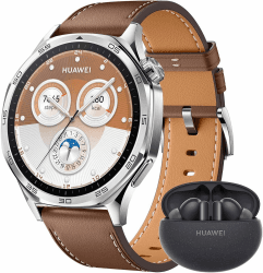 HUAWEI Watch GT 5 46 mm+Extral FreeBuds 5i Schwarz,Smartwatch,Kunstvolles Design,Erweiterte Lauf- und Fahrradfunktionen,Gesundheitsmonitoring,Bis zu 14 Tage Akkulaufzeit,iOS&Android,Braun GT 5 + FreeBuds 5i Schwarz 46mm Braun