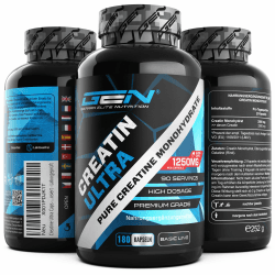 Creatine Ultra Caps - 180 Kapseln mit je 1250 mg reinem Creatin Monohydrat - Premium: Ultrafein + Mesh-Faktor von 200 - Hochdosiert - Laborgeprüft