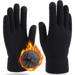 LucaSng Strickhandschuhe Winter Handschuhe Herren Damen Touchscreen Winterhandschuhe Flexible und Angenehm Weiche Fingerhandschuhe Schwarz_Doppelschichtige Verdickung