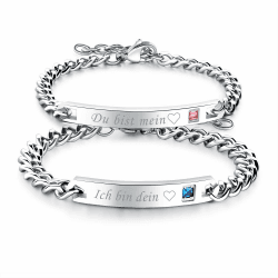 JewelryWe Valentinstag Schmuck Geschenkideen EIN Paar EIN Leben Lang Serien Silbrige Partner Ambänder aus Edelstahl mit kostenlos Gravur Dame:du Bist Mein/Herr:ich Bin Dein