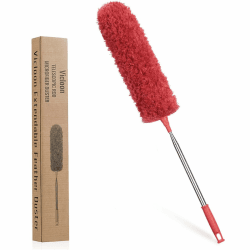 Vicloon Staubwedel Teleskop, Staubwischer Mikrofaser Bis 243cm Länge, mit Mini Fenster Reinigungsbürste und Edelstahl Teleskop Stange, Waschbar Verbiegbare Eckbesen, Entfernt Mühelos Staub(Rot)