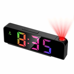 Ankilo Projektionswecker,Wecker Digitaler mit Temperatur & Datum, LED-Uhr, elektronische Tischuhr, Reisewecker, einstellbare Helligkeit, 12/24H Anzeige, Digitaluhr für Haus, Schlafzimmer, Büro Bunt