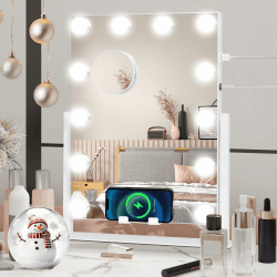 YU YUSING Hollywood Schminkspiegel mit Beleuchtung, 12 LED Licht 360° Drehung Kosmetikspiegel mit 3 Lichtfarben, USB Plug, Touch Steuerung, Tischspiegel für Schminktisch Schlafzimmer 30x40cm Weiß+360° Drehung