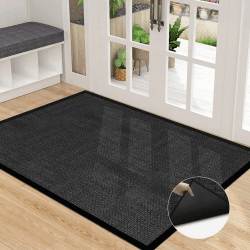 KMVIZI Fußmatte Innen, Schmutzfangmatte Waschbar, Schwarz Gewebte Textur, rutschfest Eingangsteppich, Hochsaugfähige Fussmatte für Hund, nasse Schuhe und Pfoten,50 x 80 cm Schwarz 50x80cm