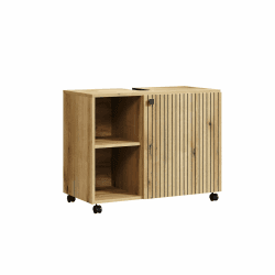 trendteam smart living - Waschbeckenunterschrank Unterschrank auf Rollen - Badezimmer - PureBliss - Aufbaumaß (BxHxT) 80 x 64 x 42 cm - Farbe Evoke Eiche mit schwarzen Rillen - 233730142