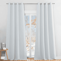 PONY DANCE Thermovorhang gegen Kälte Weiße Blickdichte Gardinen mit Ösen 2er Set H 260 x B 140 cm Verdunklungsvorhänge Übergardinen Wohnzimmer Vorhang Wärmeschutz, Grau-weiß H300 x B140 cm (2er Pack) Grau-weiß