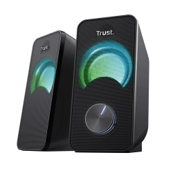 Trust Arys 2.0 PC Lautsprecher mit RGB LED-Beleuchtung, 12 W (6 W RMS), USB-Betrieb Kompaktes Lautsprecherset, Lautstärkeregelung, 3,5 mm AUX Klinke, Computer Boxen für Laptop - Schwarz 2.0 USB RGB Compact Lautsprecher (12W) Single