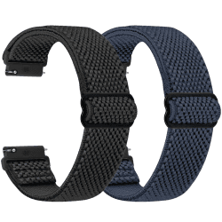SHIJZWD Elastische Uhrenarmbänder 16mm 18mm 20mm 22mm Armband mit Schnellverschluss, Verstellbares Dehnbares Nylon Loop Sport Atmungsaktive Ersatzarmband für Herren Damen Schwarz+Indigo 16mm
