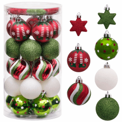Victor's Workshop Weihnachtskugeln 35tlg. 5cm Plastik Christbaumkugeln Set, Weihnachtsbaumschmuck Dekoration Christbaumschmuck für Party, Haus Dekoration Elfen Thema Rot Grün Weiß