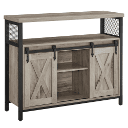 VASAGLE Sideboard, Küchenschrank, Aufbewahrungsschrank, mit 2 Schiebetüren, 33 x 100 x 80 cm, verstellbare Ablagen, Landhausstil, für Wohnzimmer, Greige-schwarz LSC092B02 Greige + Schwarz