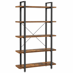 VASAGLE Bücherregal, Standregal mit 5 Ebenen, Regal, Wohnzimmerregal, einfacher Aufbau, für Wohnzimmer, Schlafzimmer, Büro, Industrie-Design, vintagebraun-schwarz LLS55BX Vintagebraun + Schwarz