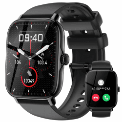 Smartwatch-Herren-Damen-mit-Telefonfunktion - 1,85 Zoll Touchscreen Smart Watch,111+ Sportmodi,Wasserdicht Fitnessuhr mit Schrittzähler Pulsmesser Schlafmonitor für Android iOS,Geschenke für Männer Schwarz-S