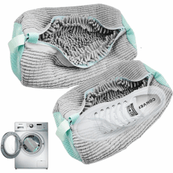 LEWBDF Schuhwaschbeutel Waschmaschine 2pcs Waschbeutel Schuhe Schuhbeutel Waschmaschine Schuhsack Wiederverwendbar Reißverschluss Plüsch Schuhwaschbeutel für Turnschuhe,Tennisschuhe(Grau Grau2