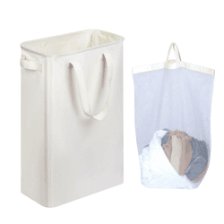 iEGrow Wäschekorb 50l, Wäschesammler Schmal mit Herausnehmbarer und Waschbarer Innentasche, Laundry Baskets mit Griffen für Waschküche, Schlafzimmer, Badezimmer (Beige) 50L Beige