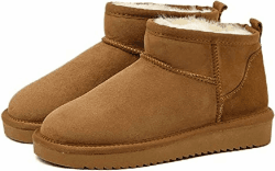 cutecool Mini-Stiefel für Frauen,Klassische Mini-Stiefelette mit Fell gefüttert,Warme mit Fell gefütterte Winterstiefel mit Anti 39 EU Braun