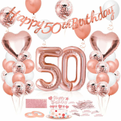 Luftballon 50. Geburtstag Roségold, Geburtstagsdeko 50 Jahr, Ballon 50. Geburtstag, Riesen Folienballon Zahl 50, Happy Birthday Folienballon 50, Ballon 50 Deko zum Geburtstag Frauen