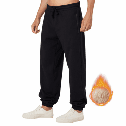 ineepor Jogginghose Herren Baumwolle Thermo Dicke Breite Jogginghosen Baggy Warme Sherpa Gefütterte Weit Gym Sporthosen Winter Track Pants mit reißverschluss Taschen M Schwarz