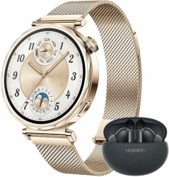 HUAWEI Watch GT 5 41 mm+Extral FreeBuds 5i Schwarz,Smartwatch,Kunstvolles Design,Erweiterte Lauf- und Fahrradfunktionen,Gesundheitsmonitoring,Bis zu 7 Tage Akkulaufzeit,iOS&Android,Gold GT 5 + FreeBuds 5i Schwarz 41mm Gold