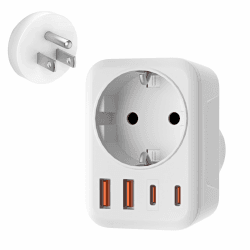 USA Adapter Steckdose, 5-In-1 Adapter USA Deutschland Stecker mit 1 AC 2 USB-C 2 USB-A (3.4A), 3750W Reiseadapter USA Adapter, EU to US Adapter für Amerika Kanada Thailand Mexiko (White/Typ B) 1 PACK