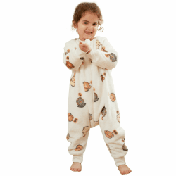XQ&XG Baby Schlafsack mit Füßen 2.0 Tog,Babyschlafsack mit langen Ärmeln,Schlafsack Kinder mit Beinen für mädchen und Junge,Weiß Bär,80 80 Weiß