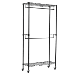 Amazon Basics Doppel-Kleiderstange Offen mit Rädern und Höhenverstellbaren Regalen - Maximalgewicht 181 kg, Schwarz, 91.0 x 35.5 x 183.0 cm (L x W x H) Schwarz Double
