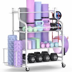 Mythinglogic Yoga Matte Regal, Yogamatte Organizer für Hanteln, Faszienrolle, Kettlebell und Yoga Block, Zuhause und Fitnessstudio Lagerregal Sportgeräte standregal Weiß