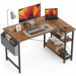 CubiCubi Schreibtisch mit Regalen, Kleiner L-förmiger Eckschreibtisch mit Ablagefächern, Schreibtisch für Heimbüro Kleiner Raum, Umkehrbarer Computertisch Gaming Tisch, 120cm Braun 120 x 70 cm Braun