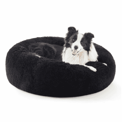 BEDSURE Katzenbett waschbar Flauschiges Hundebett - Ø 91 cm Katzenschlafplatz für Katzen und Hunde, plüsch Katzenkissen rund Kuschelbett, schwarz L 91 x B 91 x H 25 cm schwarz