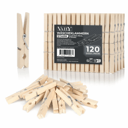 Vaily Wäscheklammern aus Holz - Holzklammern für Wäscheständer, Wäscheleine, Basteln und Dekoration - 120 Stück