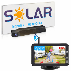 URVOLAX Solar Rückfahrkamera Kabellos mit 5 Zoll Monitor, 1080P DIY Installation Auto Rückfahrkamera Funk mit Akku, Digitalem Signal IP69K Wasserdicht Rückfahrkamera Wohnmobil Wohnwagen LKW Anhänger